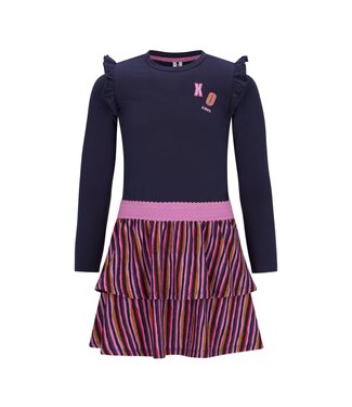 B-Nosy Jurk donkerblauw Daphné multicolor stripes