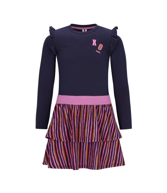 B-Nosy Jurk donkerblauw Daphné multicolor stripes