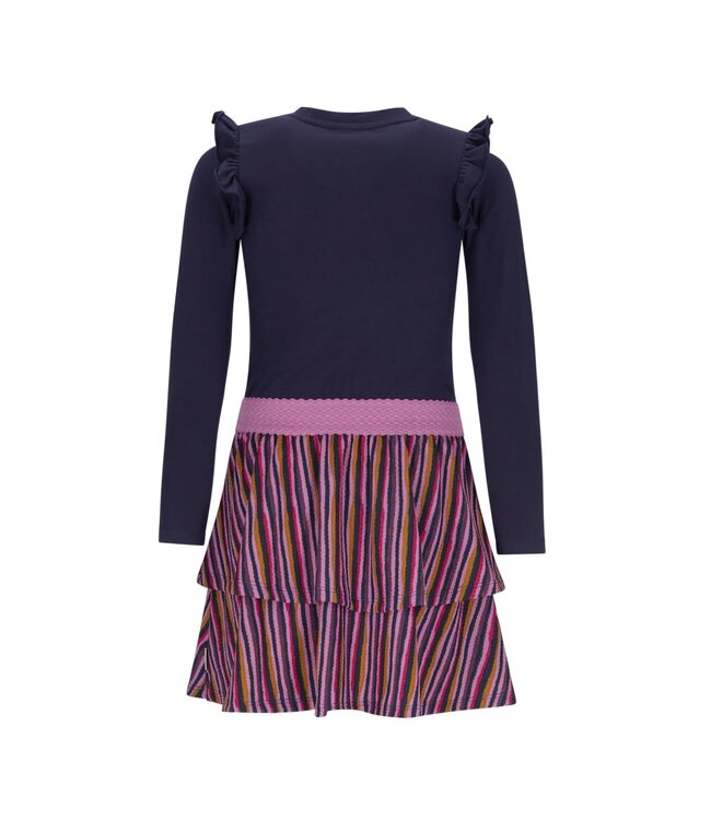 B-Nosy Jurk donkerblauw Daphné multicolor stripes