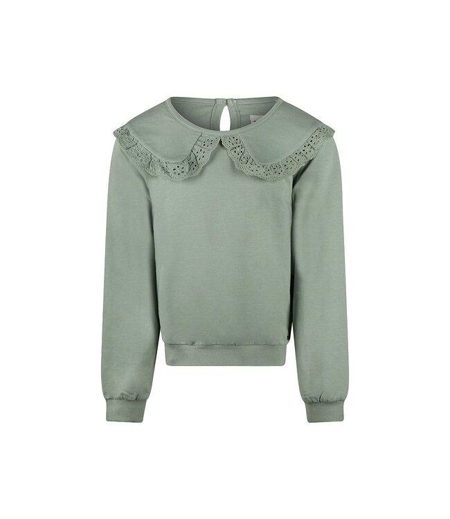 No Way Monday Sweater met kraag kant mintgroen