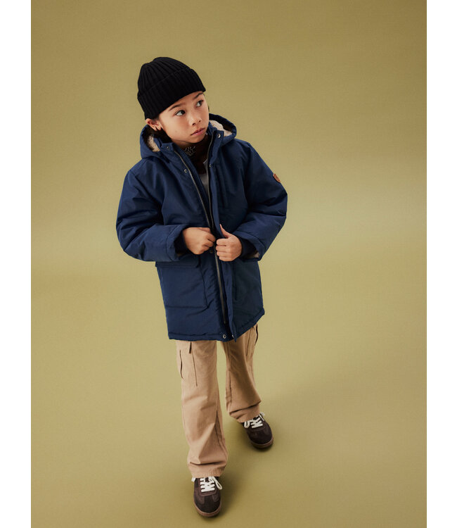 name it Donkerblauwe parka winterjas