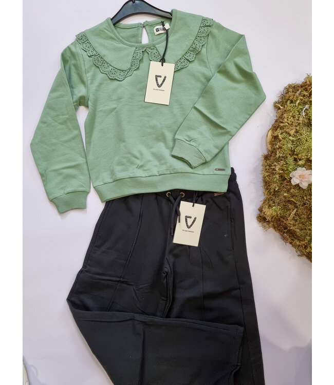 No Way Monday Sweater met kraag kant mintgroen