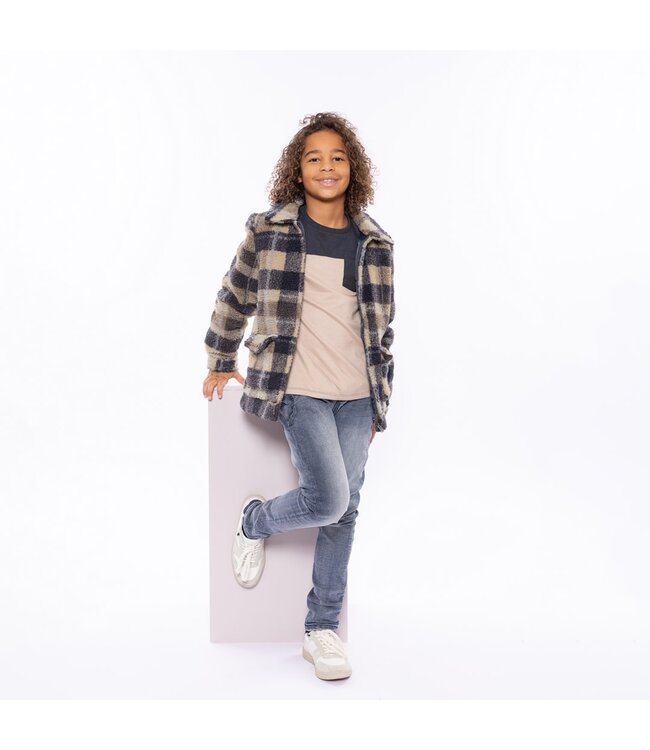 No Way Monday Karro hemd blauw beige teen