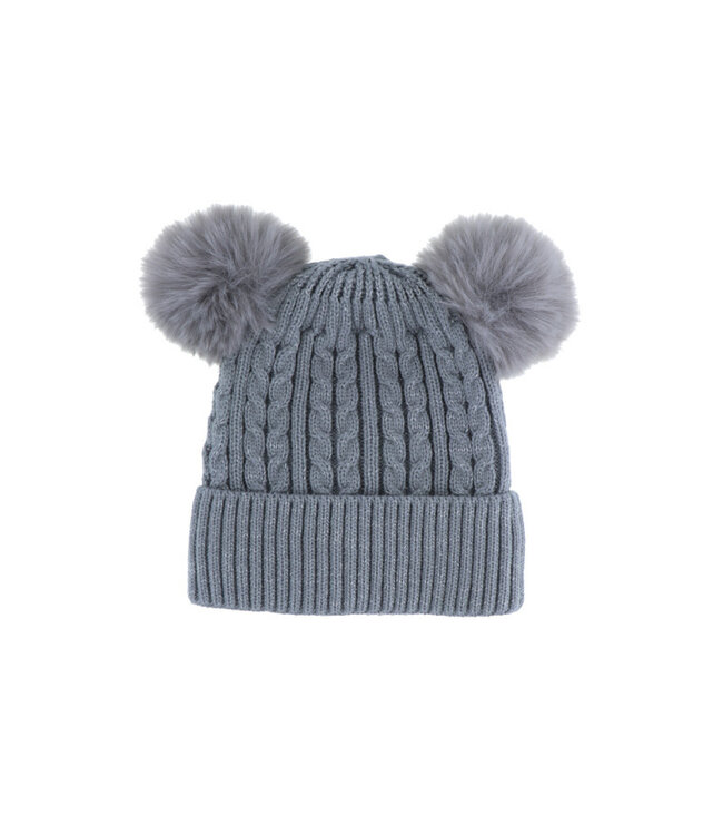 Access accessoires Muts zilver-grijs geweven twee pompons