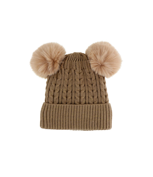 Muts bruin geweven twee pompons