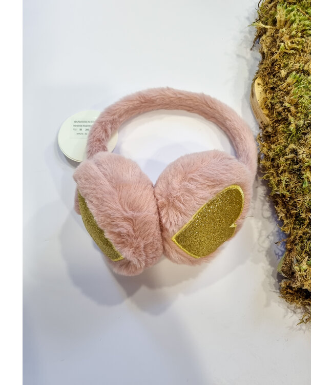 Access accessoires Oorwarmers oudroze gouden hart glitter