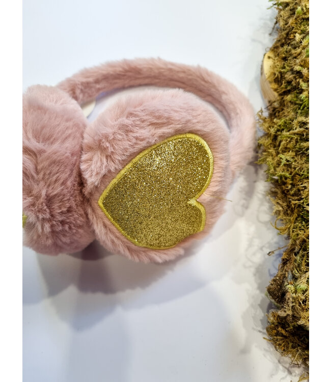 Access accessoires Oorwarmers oudroze gouden hart glitter