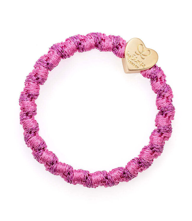 By Eloise Haar armband Woven gouden hart bubblegum pink