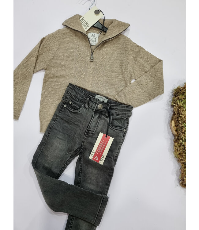 Koko Noko Trui taupe halve rits geweven motief