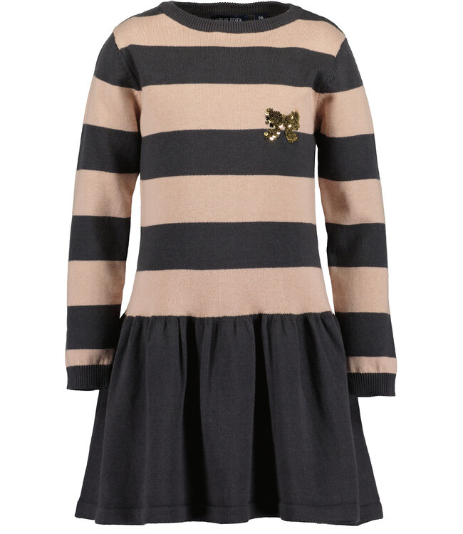 Blue Seven Jurk gestreept blauw beige met strik