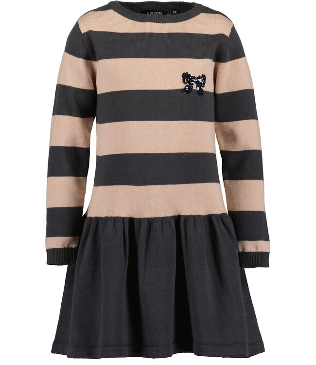 Blue Seven Jurk gestreept blauw beige met strik