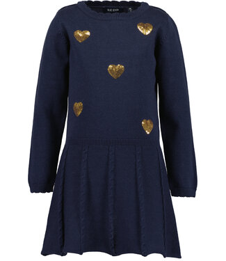 Blue Seven Jurk donkerblauw met gouden hartjes