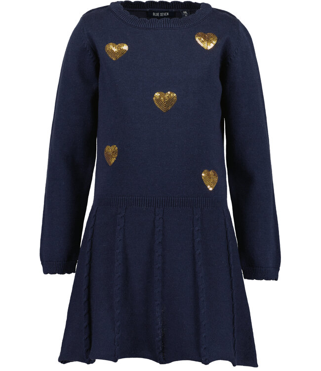 Blue Seven Jurk donkerblauw met gouden hartjes