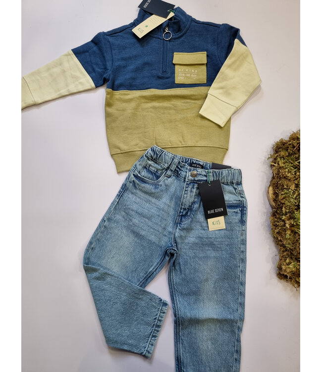 Blue Seven Sweater met halve rits Blocked Be kind