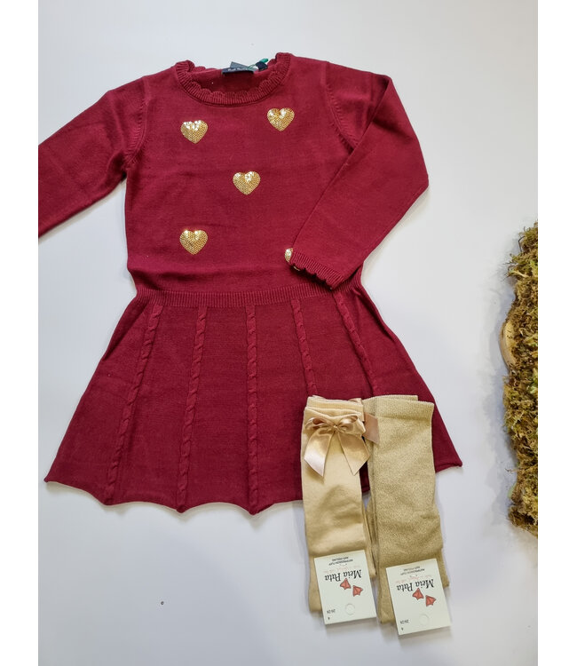 Blue Seven Jurk Burgundy gouden hartjes