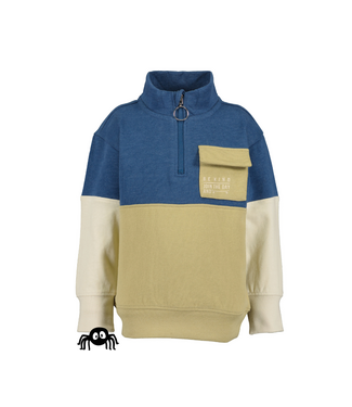 Blue Seven Sweater met halve rits Blocked Be kind