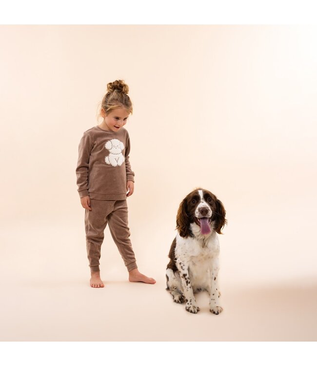 Charlie Choe Pyjama velours bruin hond unisex