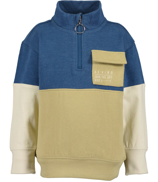 Blue Seven Sweater met halve rits Blocked Be kind
