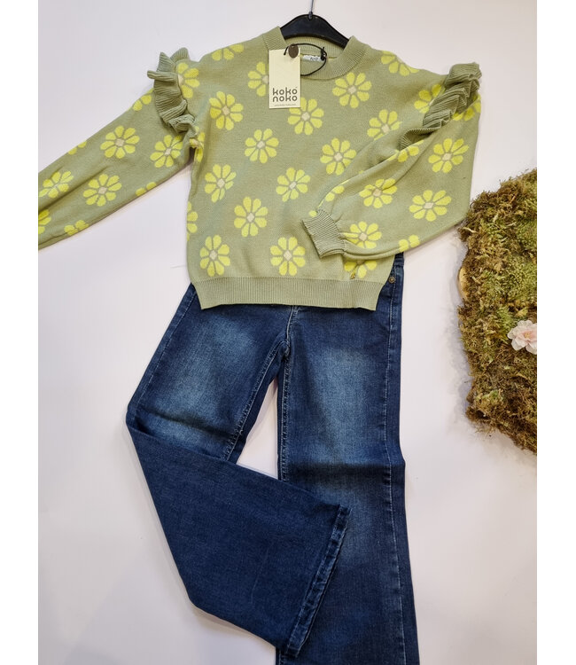 Koko Noko Trui groen madeliefjes mint