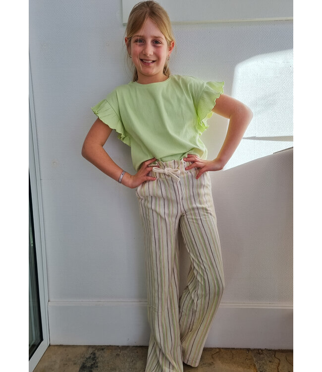 Koko Noko Broek Pistachio ecru wide leg