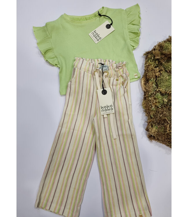 Koko Noko Broek Pistachio ecru wide leg
