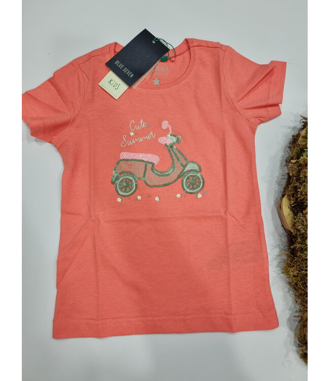 Blue Seven T-Shirt Orange Cute summer vespa