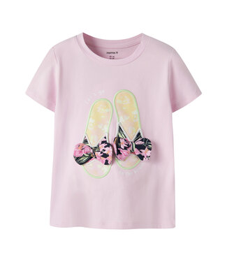 name it T-Shirt Roze strikjes schoenen