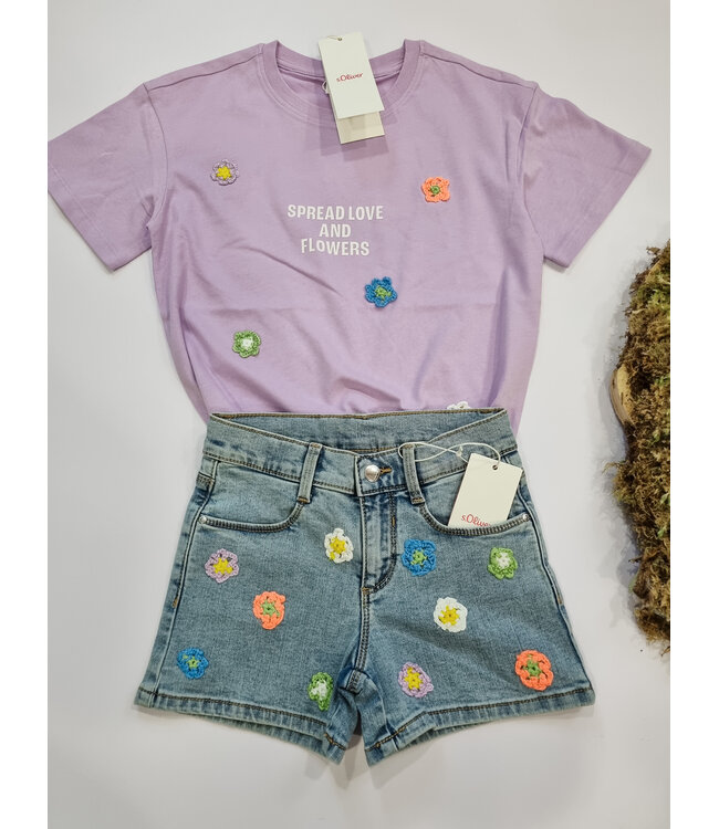 s.Oliver T-Shirt lila bloemetjes broderie