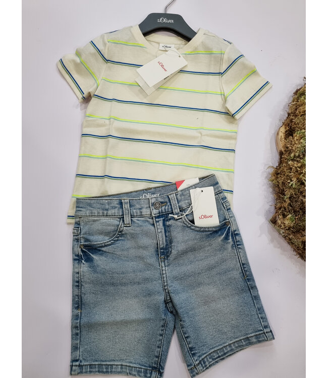 s.Oliver T-Shirt ecru gestreept fluo lijnen