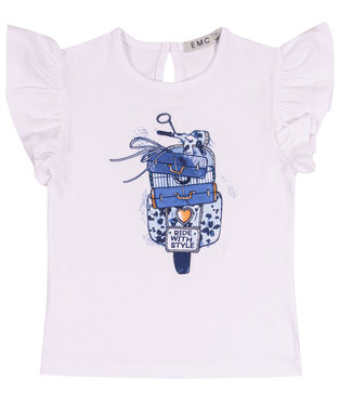 EMC T-Shirt Ecru blauw gebloemde scooter