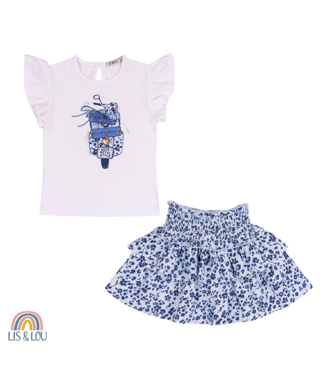 EMC T-Shirt Ecru blauw gebloemde scooter