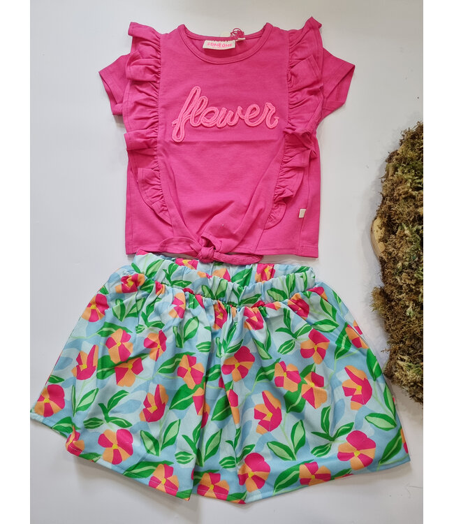 Someone T-Shirt Ester flower donkerroze met knoop