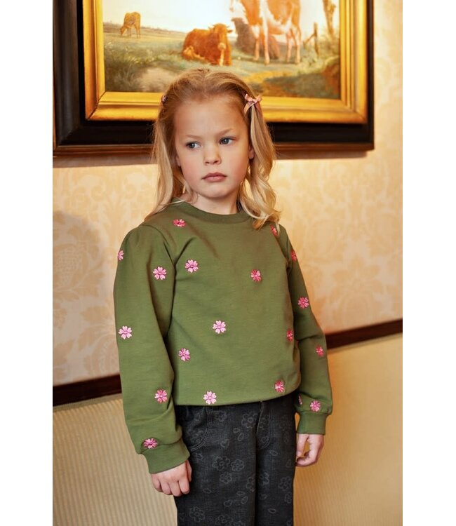 Jubel Sweater Olijf Moon Flowers