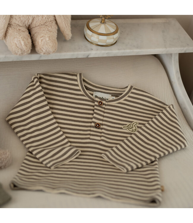 Dirkje Longsleeve gestreept beige Mini