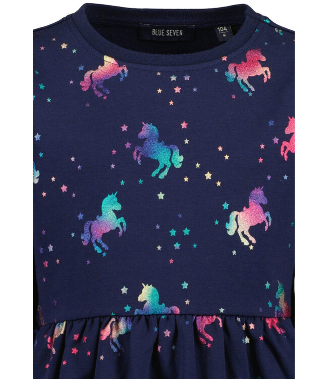 Blue Seven Jurk Unicorn donkerblauw