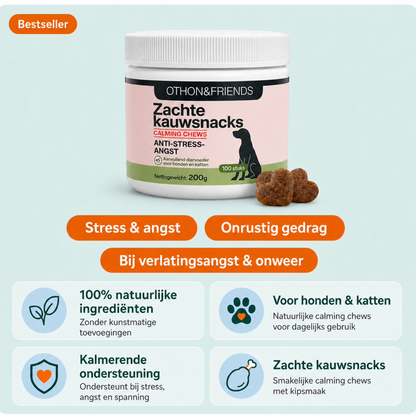 OTHON&FRIENDS Natuurlijke Calming Chews voor honden en katten  100 stuks