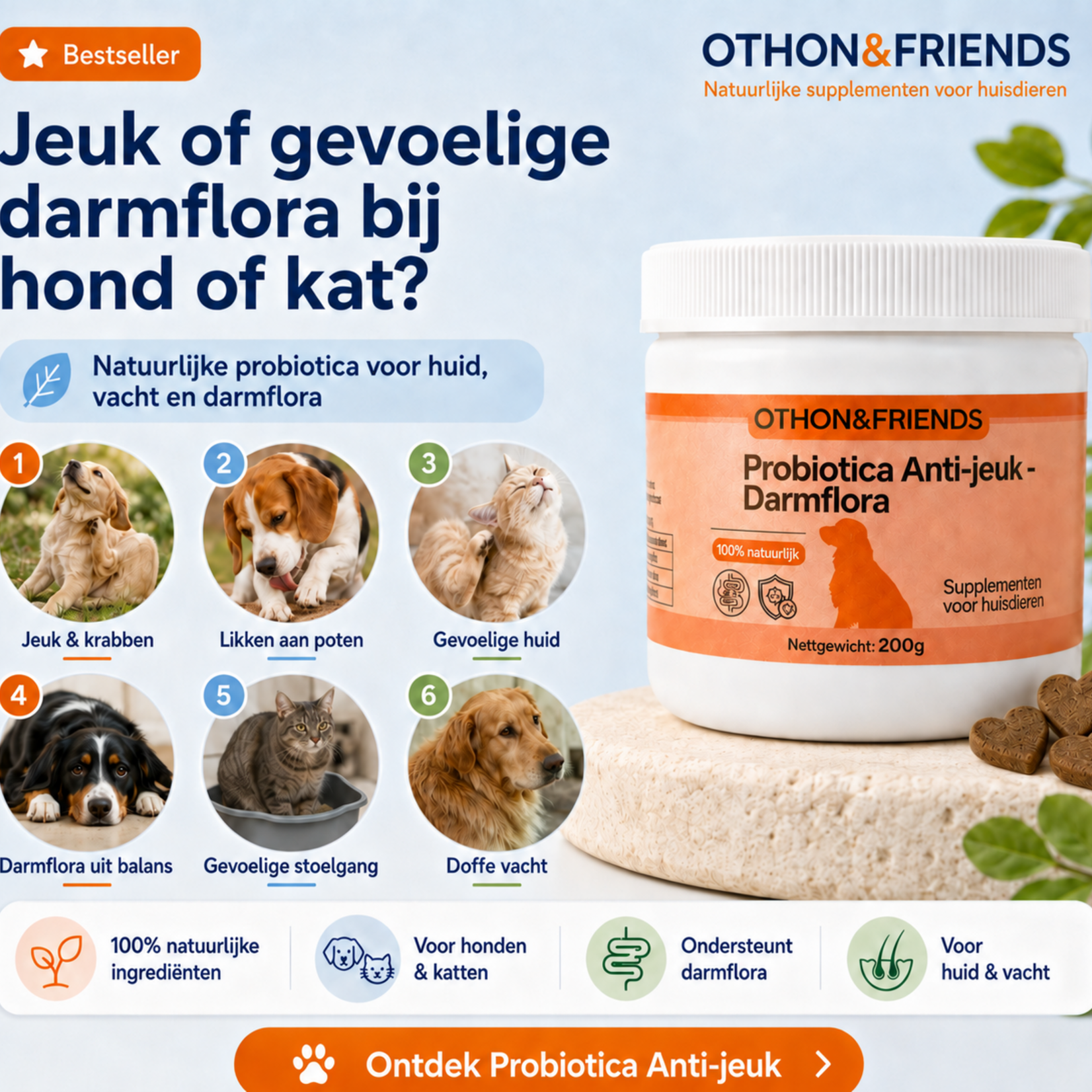 OTHON&FRIENDS Probiotiques à mâcher pour chiens et chats - 100 pièces