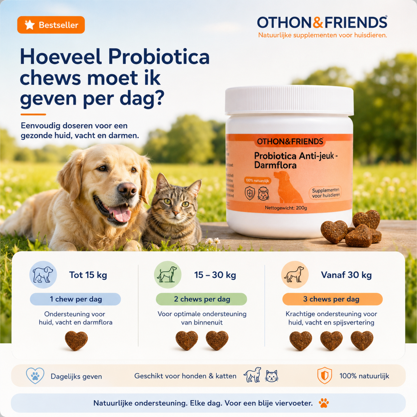 OTHON&FRIENDS Probiotiques à mâcher pour chiens et chats - 100 pièces