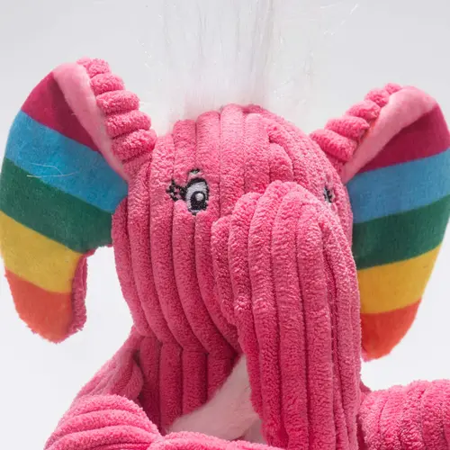 HuggleHounds Rainbow Elephant Knottie, stevig duurzaam speelgoed