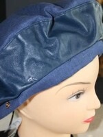 Villa Rose Baret linnen d.blauw met leren band