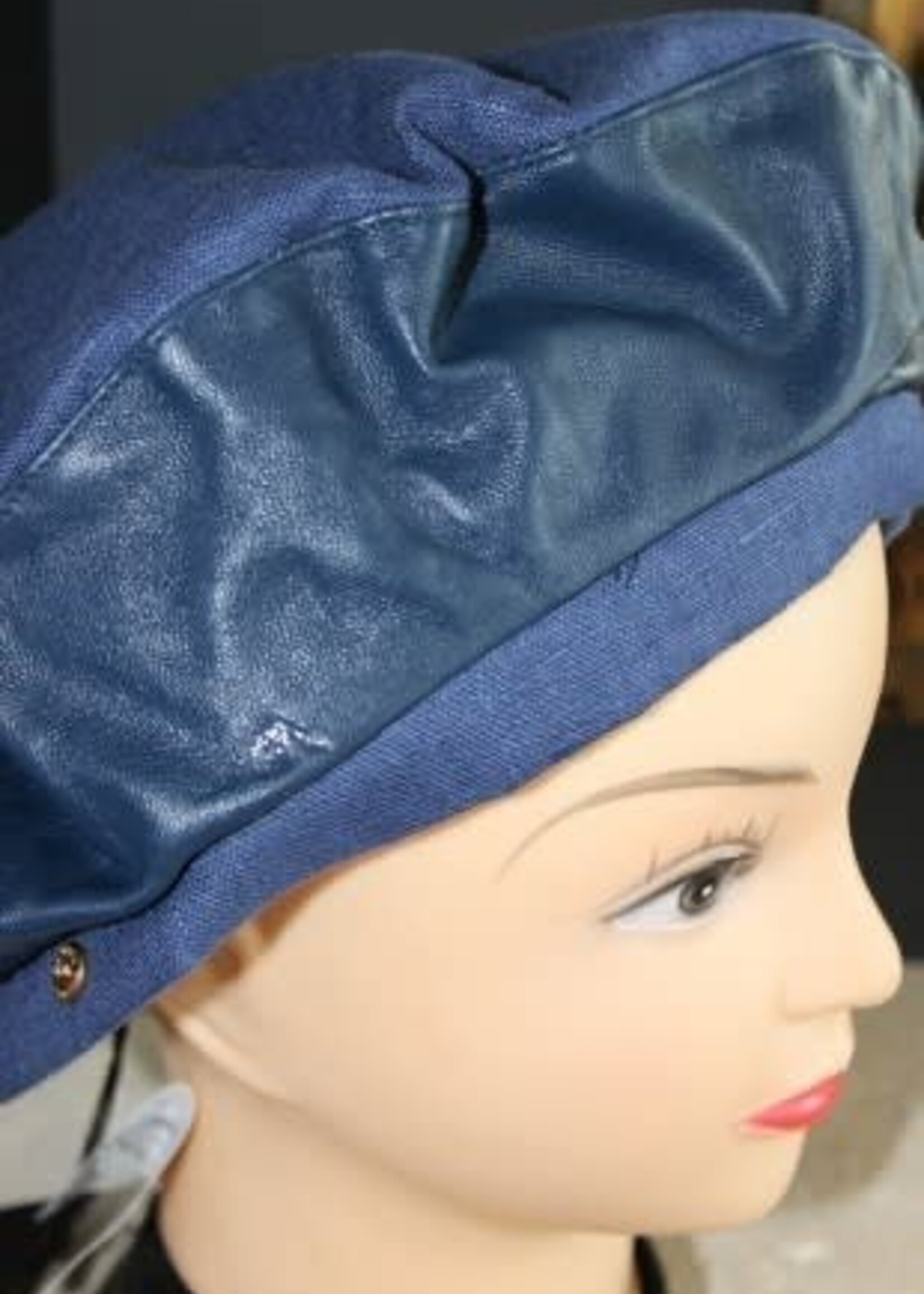 Villa Rose Baret linnen d.blauw met leren band