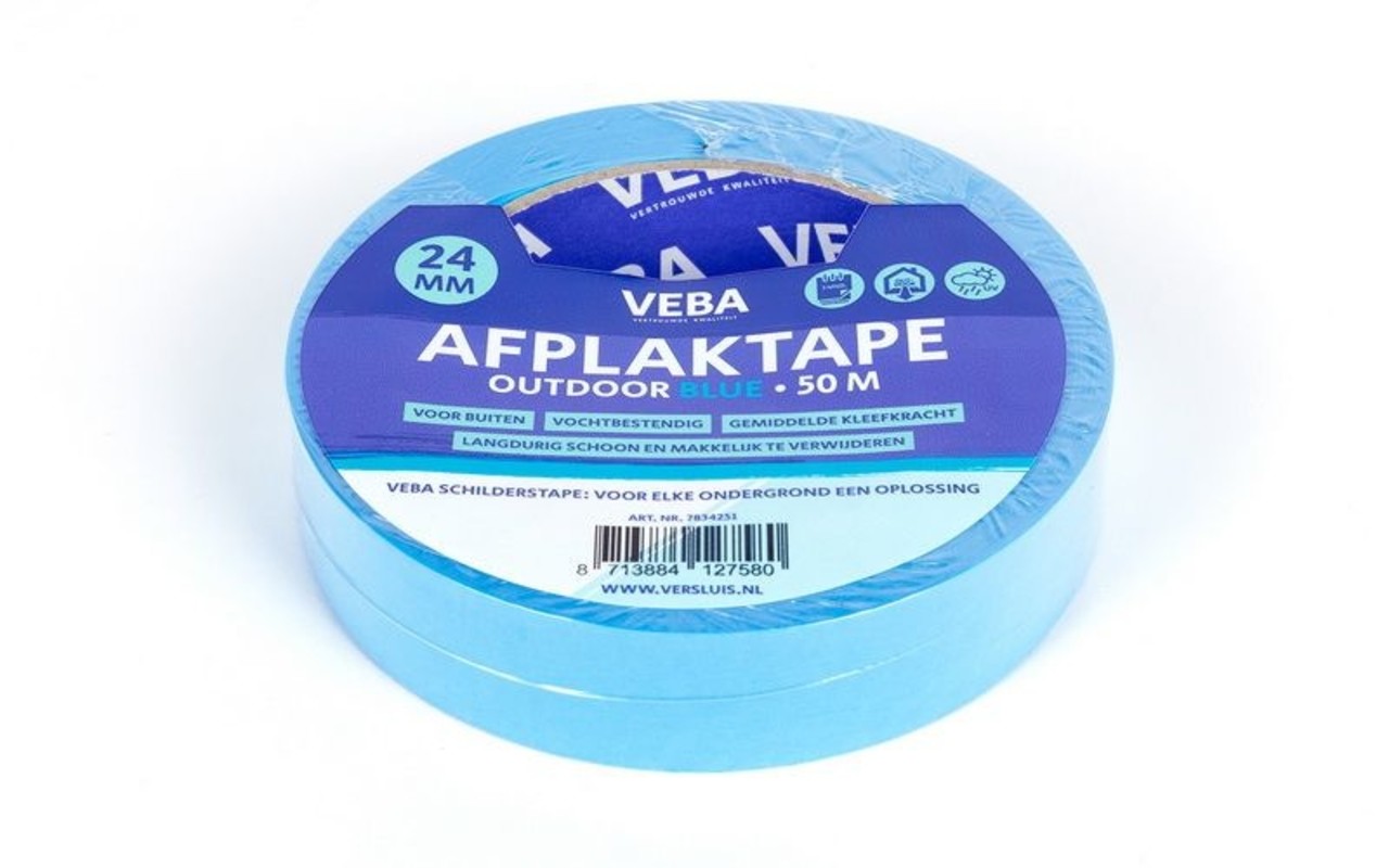 Veba VEBA afplaktape outdoor blue 24mmx50m Veba VEBA afplaktape outdoor blue 24mmx50m