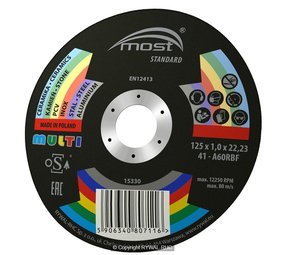 MOST Most doorslijpschijf standaard multi 125 x 1.0 x 22.23 MOST Most doorslijpschijf standaard multi 125 x 1.0 x 22.23