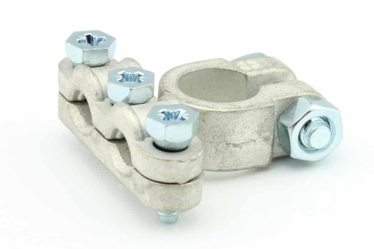 Ripca Ripca Accuklem met 3 bouten voor 2 kabels +/- Ripca Ripca Accuklem met 3 bouten voor 2 kabels +/-