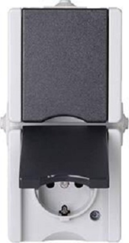 Kopp ProAQA – wandcontactdoos 2V RA deksel IP44 verticaal grijs bedraad Kopp ProAQA – wandcontactdoos 2V RA deksel IP44 verticaal grijs bedraad