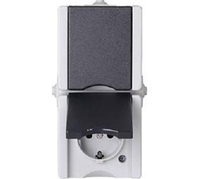 Kopp ProAQA – wandcontactdoos 2V RA deksel IP44 verticaal grijs bedraad Kopp ProAQA – wandcontactdoos 2V RA deksel IP44 verticaal grijs bedraad