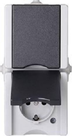 Kopp ProAQA – wandcontactdoos 2V RA deksel IP44 verticaal grijs bedraad Kopp ProAQA – wandcontactdoos 2V RA deksel IP44 verticaal grijs bedraad