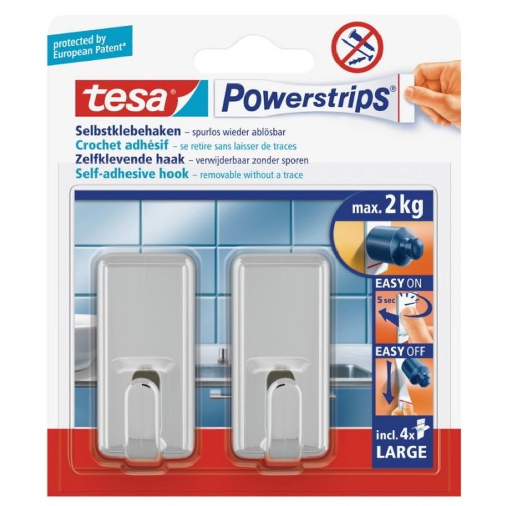 Tesa Tesa Powerstrips large classic chroom -1kg Tesa Tesa Powerstrips large classic chroom -1kg