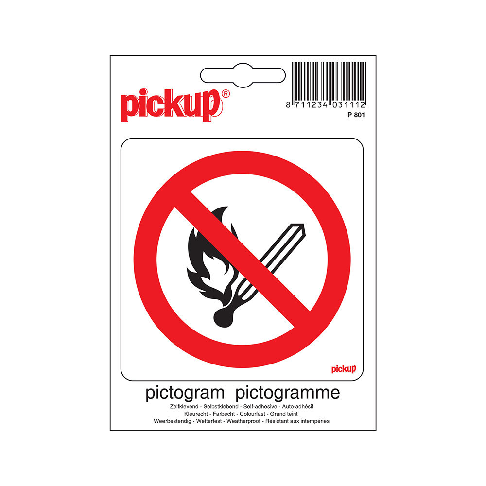 Pickup Pickup Pictogram 10x10 cm - Vuur open vlam Verboden Pickup Pickup Pictogram 10x10 cm - Vuur open vlam Verboden