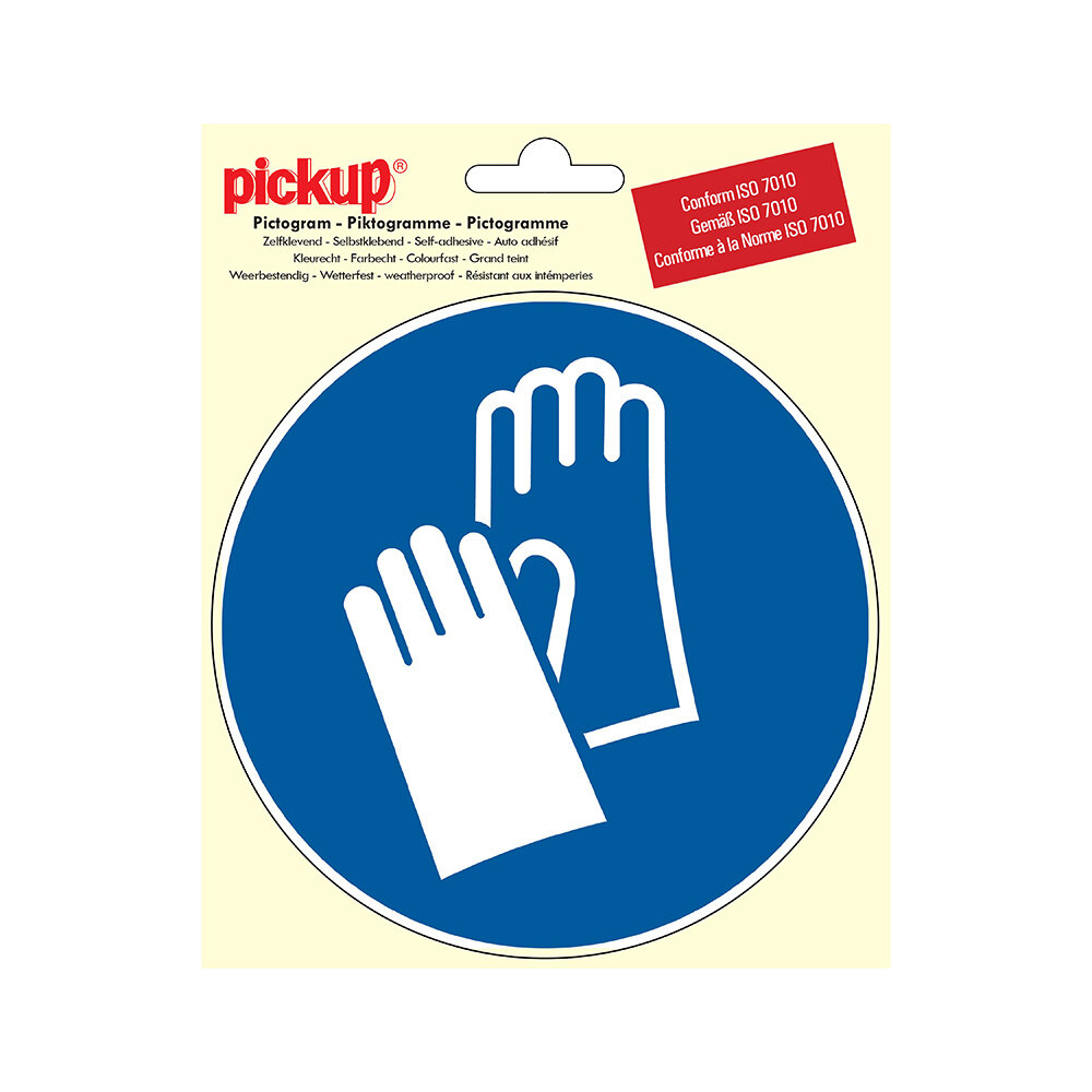 Pickup Pickup Pictogram rond diameter 15 cm - Veiligheidshandschoenen dragen Pickup Pickup Pictogram rond diameter 15 cm - Veiligheidshandschoenen dragen